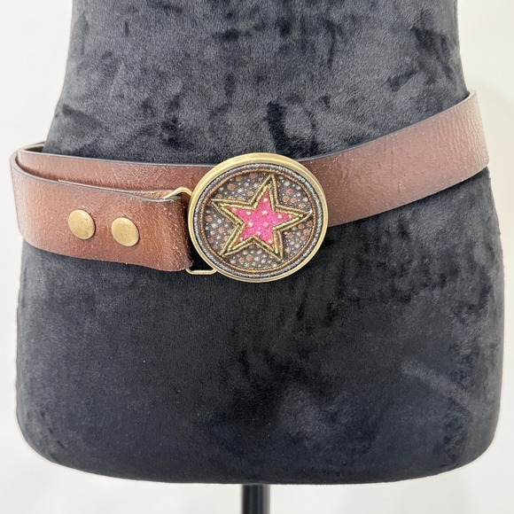 NATURAL LIFE Accessories - Natural Life Boho Western Leather Belt Pink Star Festival Rockstar Size S/M